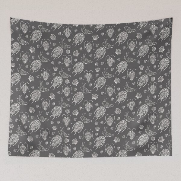 Item preview, black and white pattern with trilobites, hand-drawn designed and sold by ShamanskaKate.