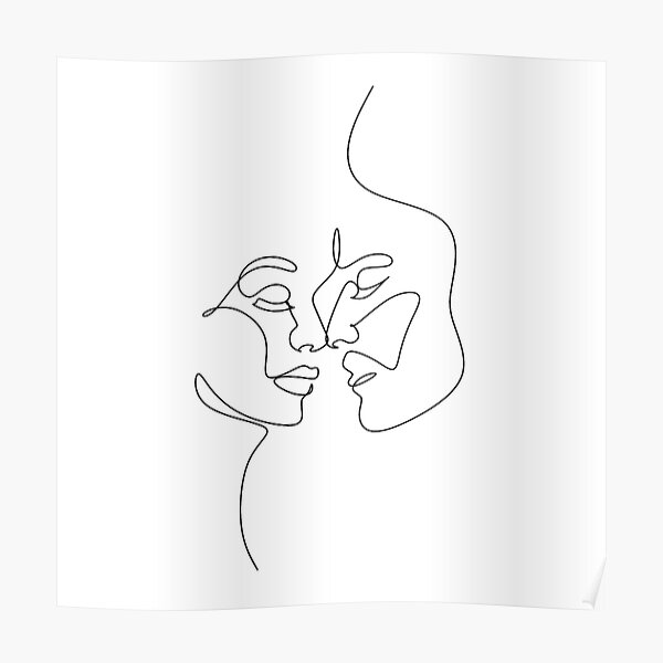One Line Art Couple Men And Woman Love Poster 2 Facescouple Print Kiss Print Poster For 