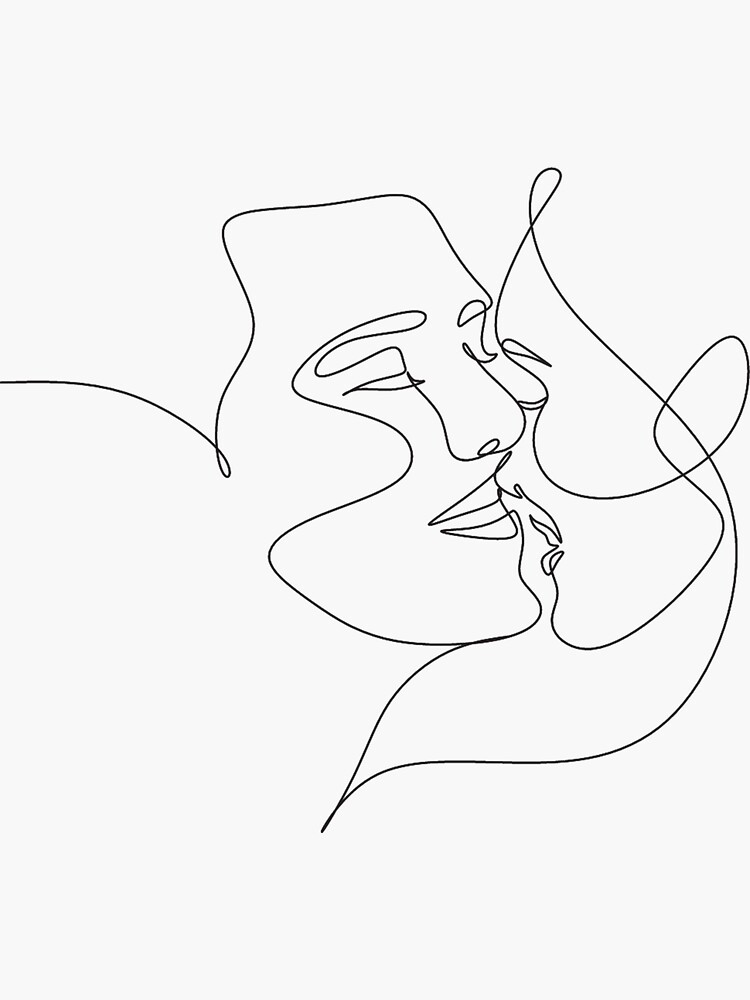 One Line Art Couple Line Art Men And Womancouple Print Kiss Printlove Poster 2 Faces We 