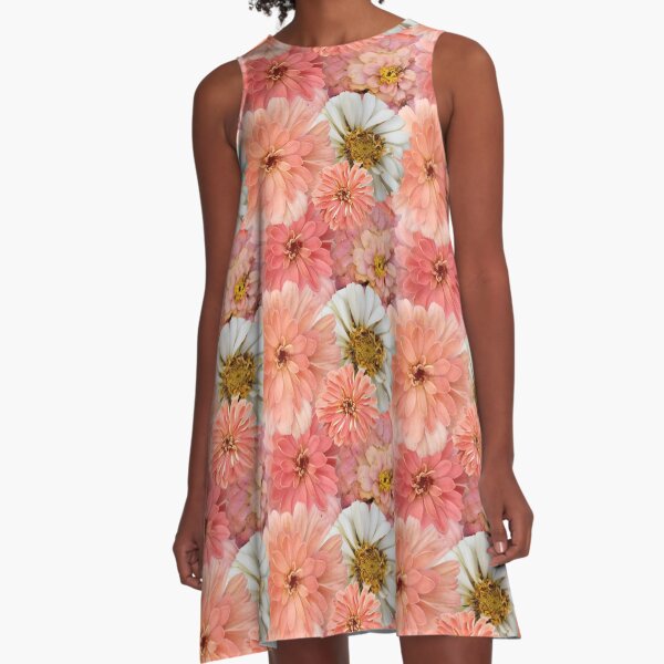 Zinnia Garden No. 8, El Dorado Peaches and Cream Flower Garden Mix A-Line Dress