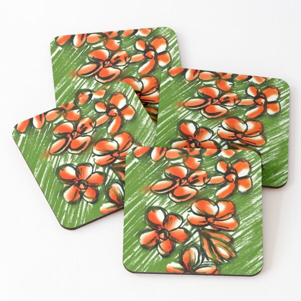 Item preview, Frangipani Red Flowers in pastel hand drawn sketchy style. designed and sold by Wiggly Lines.