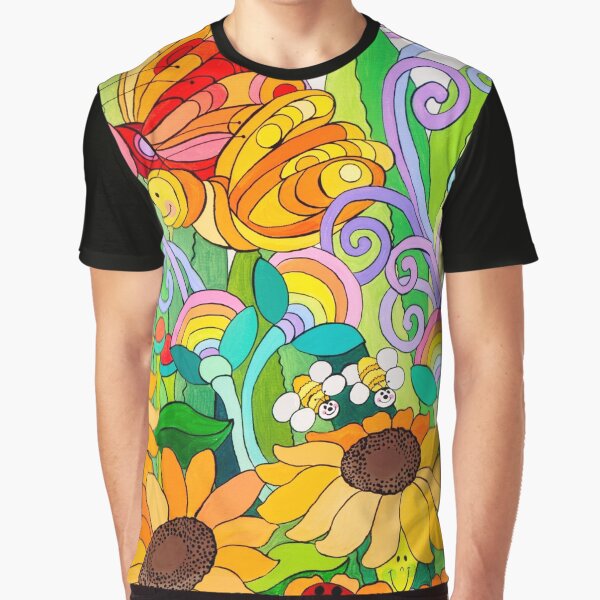 Ladybug Garden Rainbow Butterflies Graphic T-Shirt