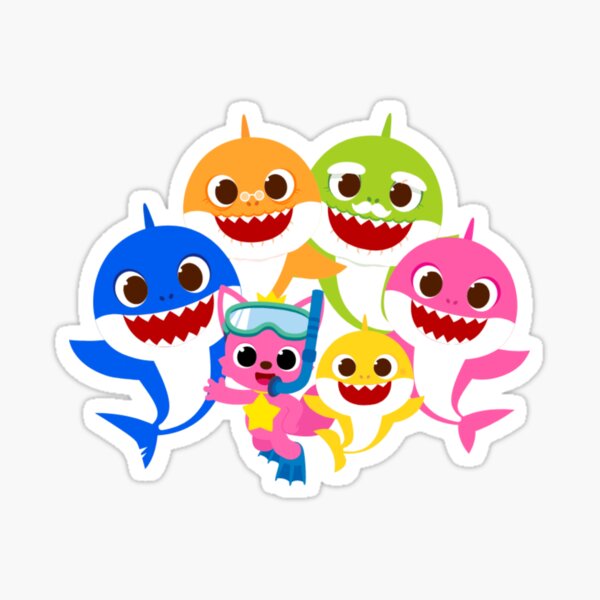 Happy Pinkfong Baby Shark Friends Cartoon Characters Sticker For Sale By Design World11 Redbubble