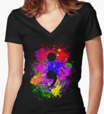 Semicolon Paint Splatter Women's Fitted V-Neck T-Shirt