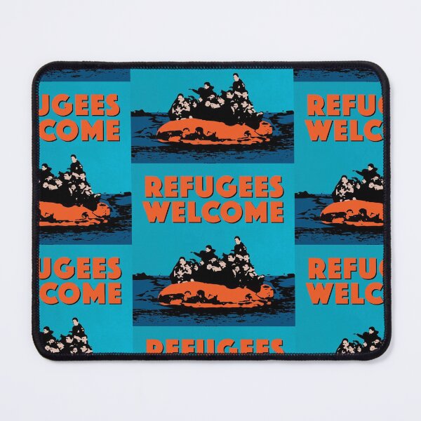 Item preview, REFUGEES WELCOME - COLOURFUL ILLUSTRATION SHOWING REFUGEES ON A SMALL BOAT designed and sold by Clifford Hayes.