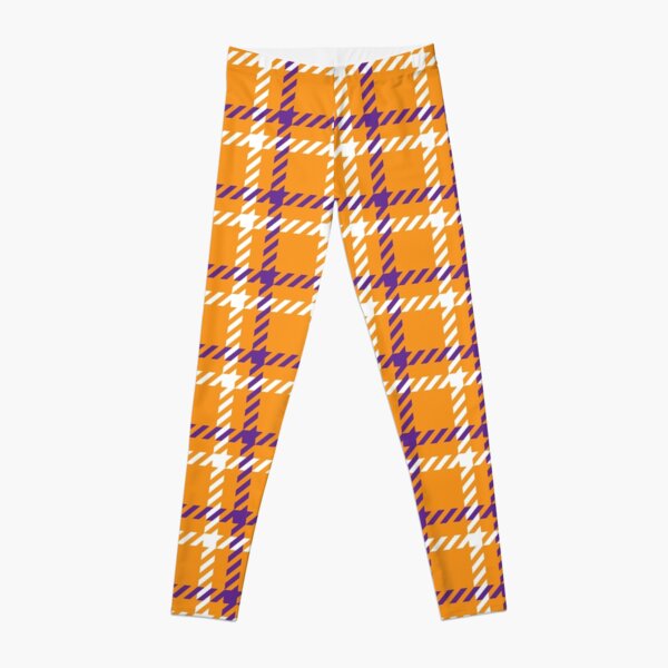 Halloween Orange Purple White Check Square Pattern Leggings