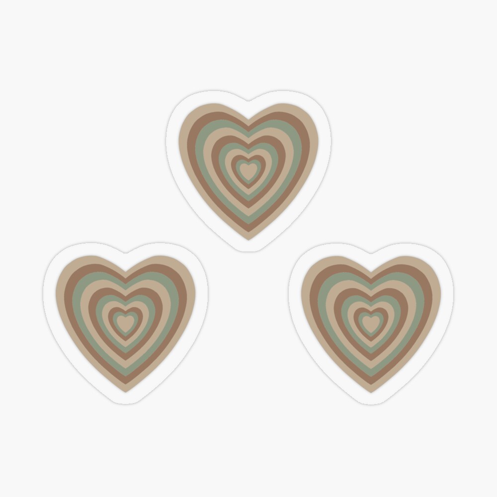 Multi Colored Hand-drawn Heart Stickers Red, Brown, Sage Green