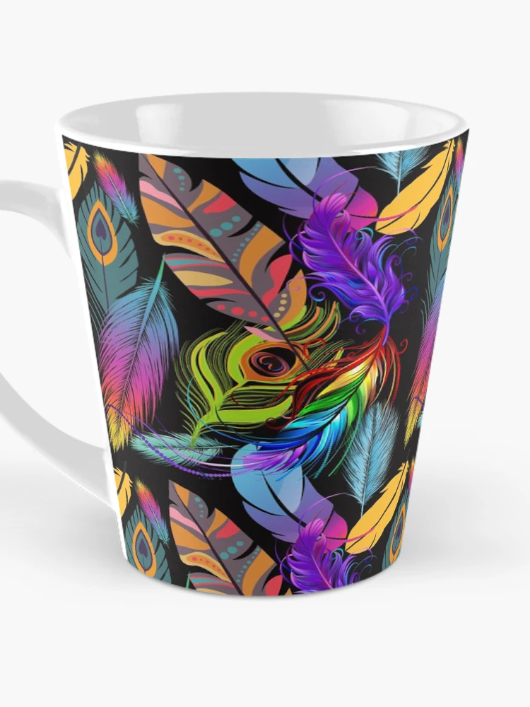 Thumbnail 3 of 4, Coffee Mug, Colourful Feather Pattern designed and sold by RudeBeeDesigns.