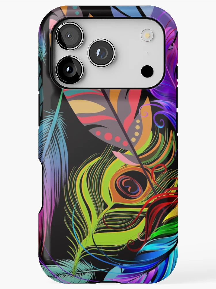 Thumbnail 1 of 4, iPhone Case, Colourful Feather Pattern designed and sold by RudeBeeDesigns.