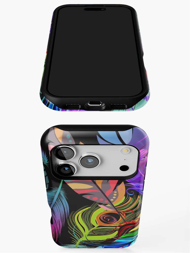 Thumbnail 3 of 4, iPhone Case, Colourful Feather Pattern designed and sold by RudeBeeDesigns.