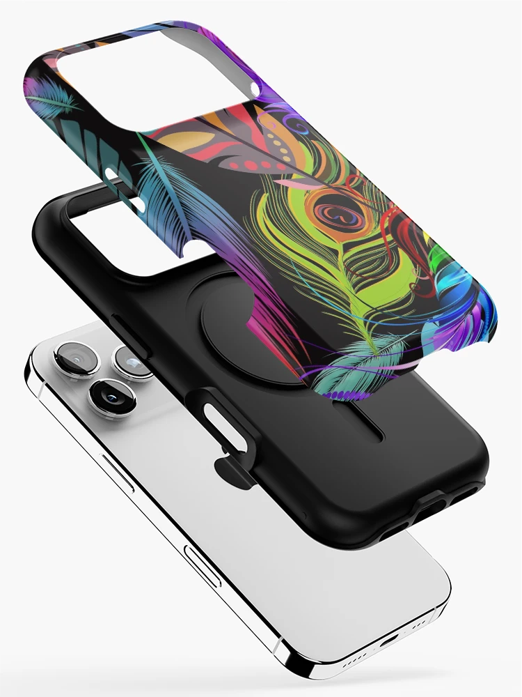 Thumbnail 2 of 4, iPhone Case, Colourful Feather Pattern designed and sold by RudeBeeDesigns.