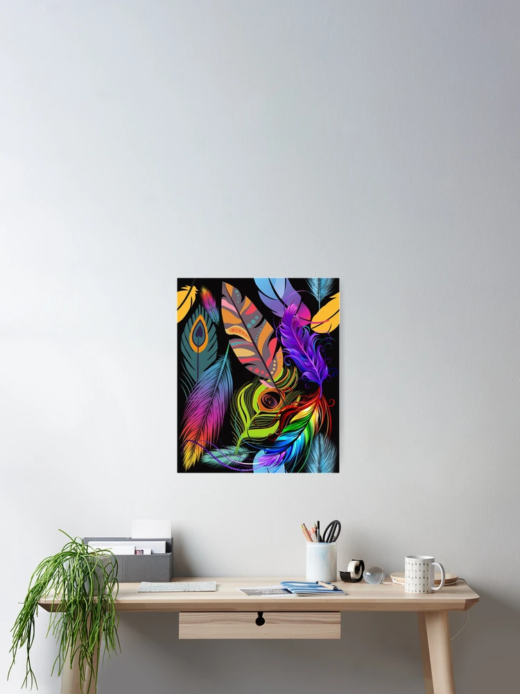 Thumbnail 2 of 3, Poster, Colourful Feather Pattern designed and sold by RudeBeeDesigns.