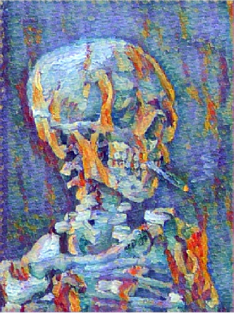 Vincent Van Gogh Skull Of A Skeleton With Burning Cigarette Pointillism Art Deco Effect Art