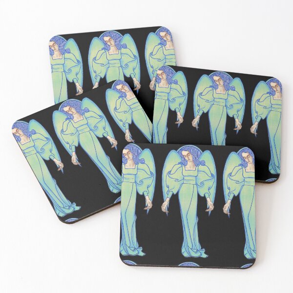 Item preview, Vintage Art Nouveau Pale Blue Angel Drawing Illustration Stylized Image designed and sold by TrulyEpoque.