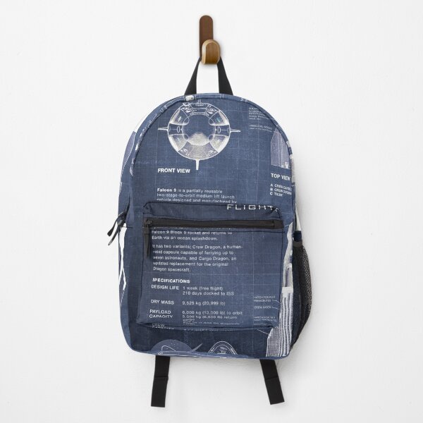 NASA SpaceX Crew Dragon Spacecraft & Falcon 9 Rocket Blueprint in High Resolution (dark blue) Backpack