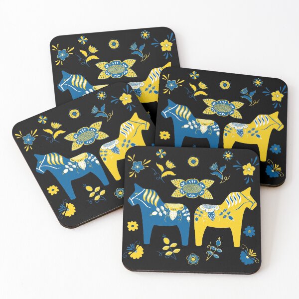 Item preview, Folk Art - Swedish Dala Horses - Blue Yellow designed and sold by WickedRefined - Nicole Demereckis.
