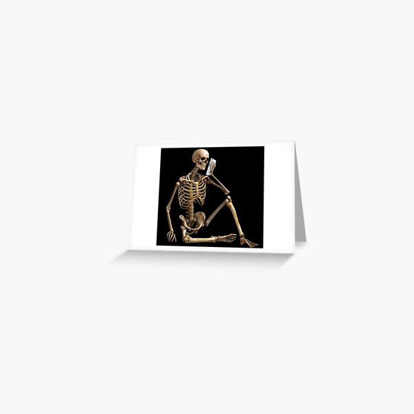 Skeleton sitting talking on a cell phone Greeting Card