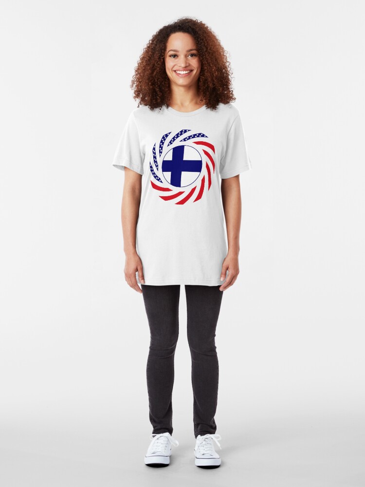 Alternate view of Finnish American Multinational Patriot Flag Series Slim Fit T-Shirt