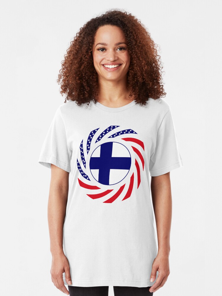Alternate view of Finnish American Multinational Patriot Flag Series Slim Fit T-Shirt