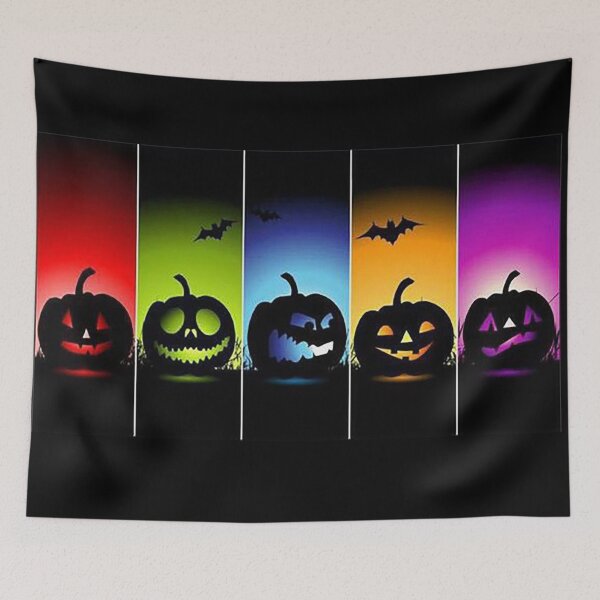 Item preview, Spooky Jack o Lanterns, Halloween, Pumpkins, Rainbow Jack o Lanterns, Scary, Bats, Witches, Trick or Treat, Halloween Pride,  designed and sold by Nostrathomas66.