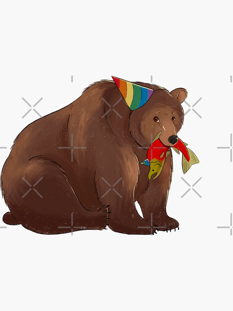 Thumbnail 3 of 3, Sticker, Party Bear and Party Salmon designed and sold by InkAndSwords.