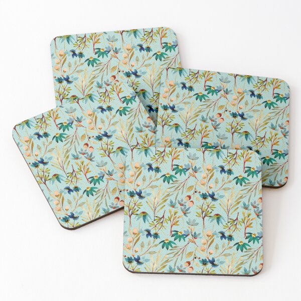 Item preview, Watercolor colorful flower pattern on light blue background with black polka dots designed and sold by Marcia Motivos.