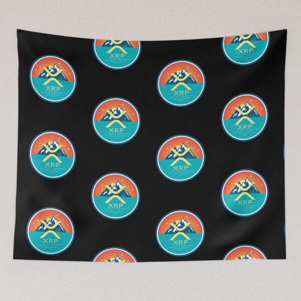Aperçu de l'œuvre XRP Mountain Badge Sunset Lake Crypto Crypto-monnaie créée et vendue par Bitcoin-Fashion.