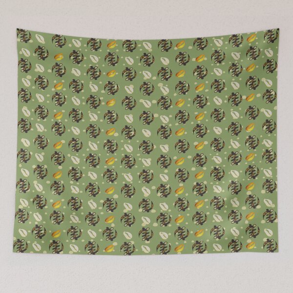 Item preview, Green West African God Symbol Cowrie Shell Textile Art Pattern designed and sold by BlackArt Cafe.