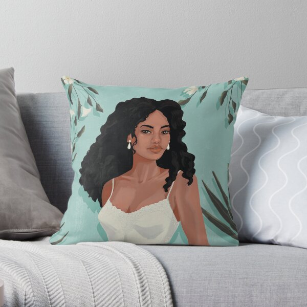 Coco Portrait - Aqua Throw Pillow