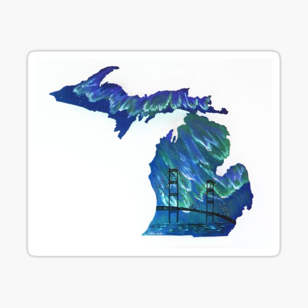 Painted Northern Lights over Michigan's Mackinac Bridge Sticker