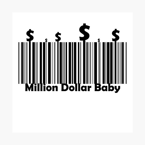 barcode, sticker, million dollar baby, black with dollar signs Photographic Print