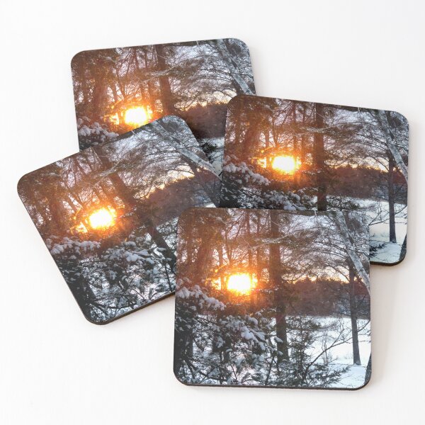 Item preview, Wintry Sunrise through Snowy Birch and Pine Trees designed and sold by Debbie Center.