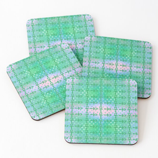 Item preview, Green Egyptian Ankh Symbol Textile Art Pattern designed and sold by BlackArt Cafe.