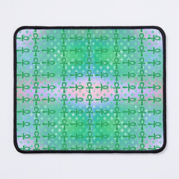 Item preview, Green Egyptian Ankh Symbol Textile Art Pattern designed and sold by BlackArt Cafe.