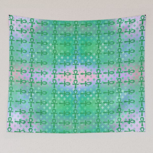 Item preview, Green Egyptian Ankh Symbol Textile Art Pattern designed and sold by BlackArt Cafe.