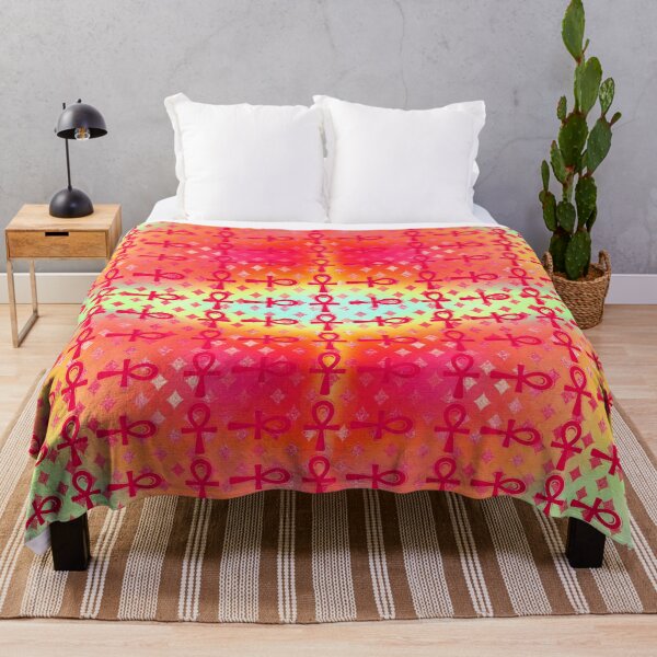 Item preview, Colorful Egyptian Ankh Symbol Textile Art Pattern designed and sold by BlackArt Cafe.