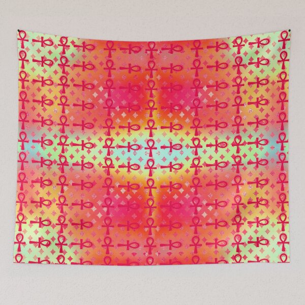 Item preview, Colorful Egyptian Ankh Symbol Textile Art Pattern designed and sold by BlackArt Cafe.