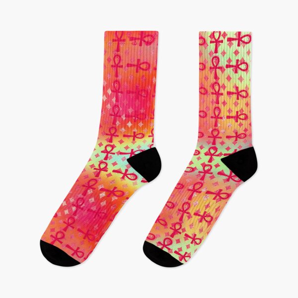 Item preview, Colorful Egyptian Ankh Symbol Textile Art Pattern designed and sold by BlackArt Cafe.