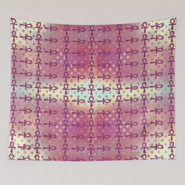 Item preview, Purple Egyptian Ankh Symbol Textile Art Pattern designed and sold by BlackArt Cafe.
