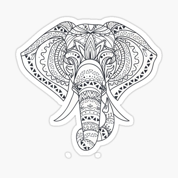 Sticker Contour D Elephant Tatoue Tribal Dessin Noir Et Blanc Par Turtlebird Redbubble