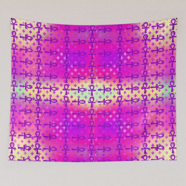 Item preview, Pink Egyptian Ankh Symbol Textile Art Pattern designed and sold by BlackArt Cafe.