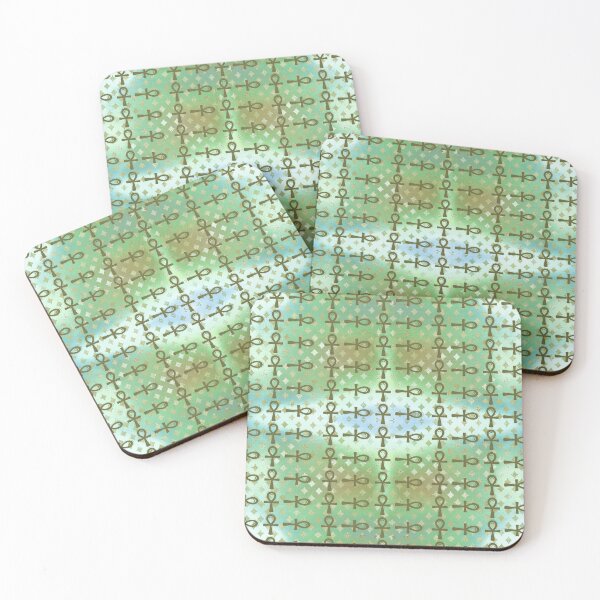 Item preview, Green Egyptian Ankh Symbol Textile Art Pattern designed and sold by BlackArt Cafe.