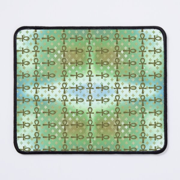 Item preview, Green Egyptian Ankh Symbol Textile Art Pattern designed and sold by BlackArt Cafe.