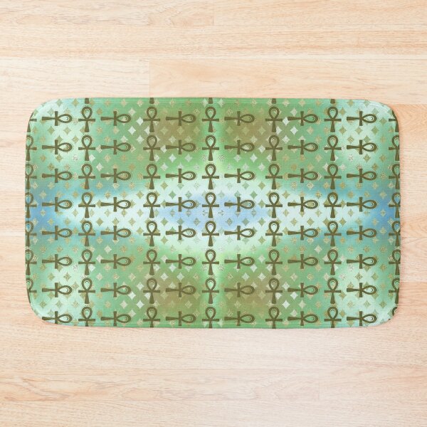 Item preview, Green Egyptian Ankh Symbol Textile Art Pattern designed and sold by BlackArt Cafe.
