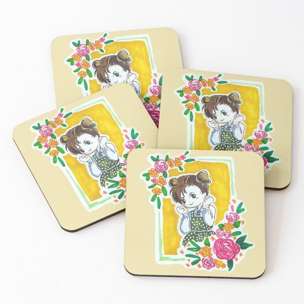 Item preview, Cute cottagecore anime chibi girl in green dress designed and sold by DoodlesFlowers.