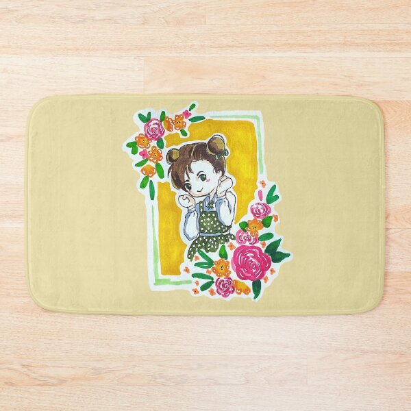 Item preview, Cute cottagecore anime chibi girl in green dress designed and sold by DoodlesFlowers.