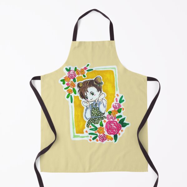 Item preview, Cute cottagecore anime chibi girl in green dress designed and sold by DoodlesFlowers.