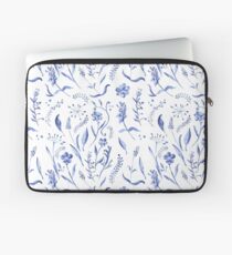Indigo blue watercolor herbal pattern Laptop Sleeve