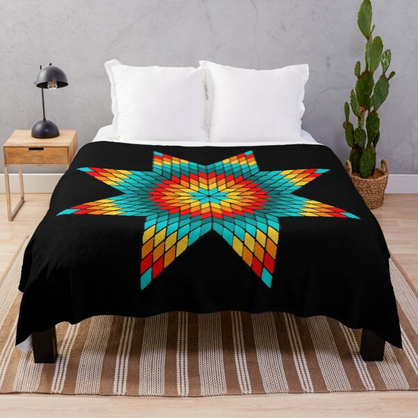 Aperçu de l'œuvre Motif StarQuilt amérindien aux nuances de turquoise et de couleur feu créée et vendue par JMWCD.