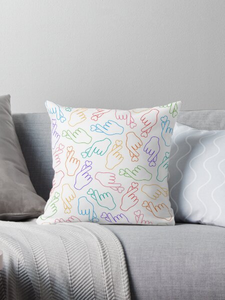 Multicolored Finger Heart on White Throw Pillow